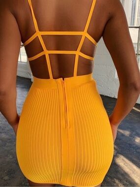Tiger Mist Orange Yellow Strappy Bodycon Mini Dress XS Extra Small
